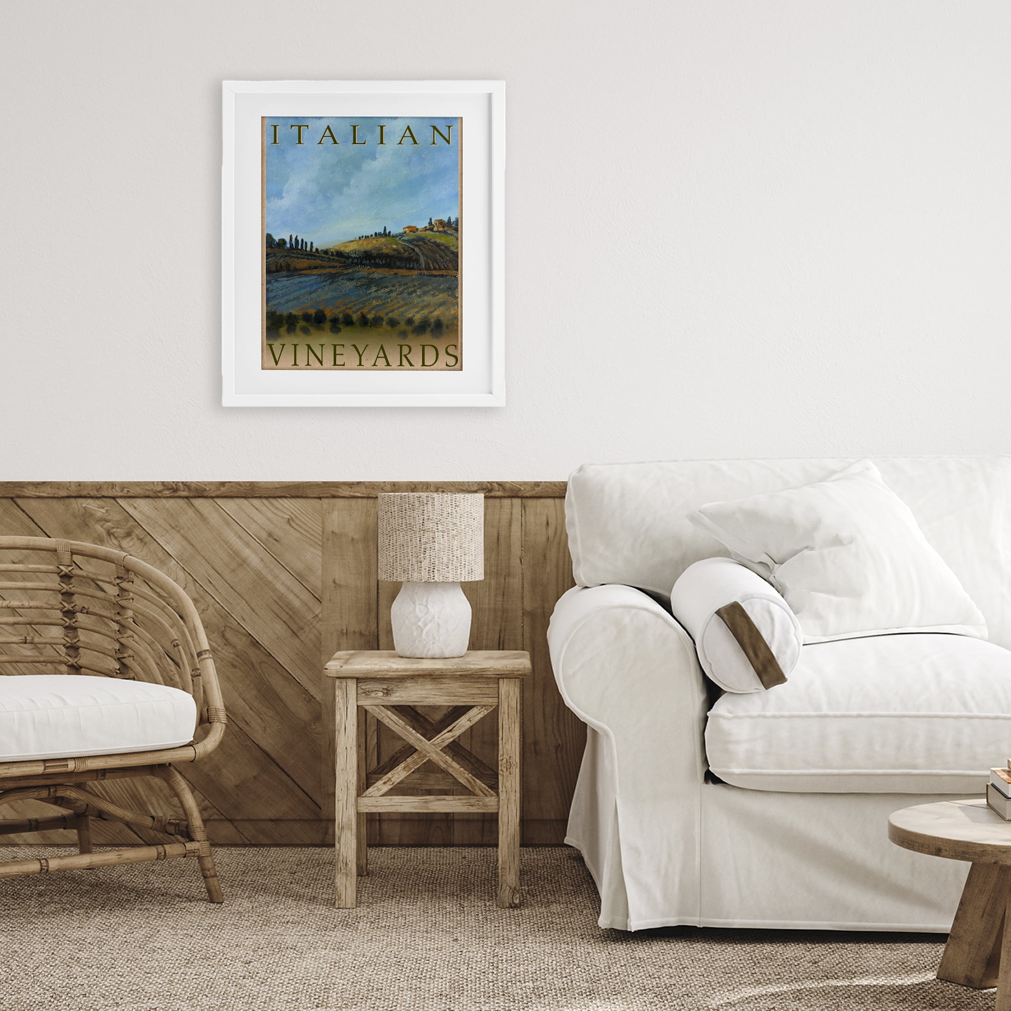 Stupell Industries Italian Vineyards Vintage Poster White Framed Print Under Glass, design by Kingsley