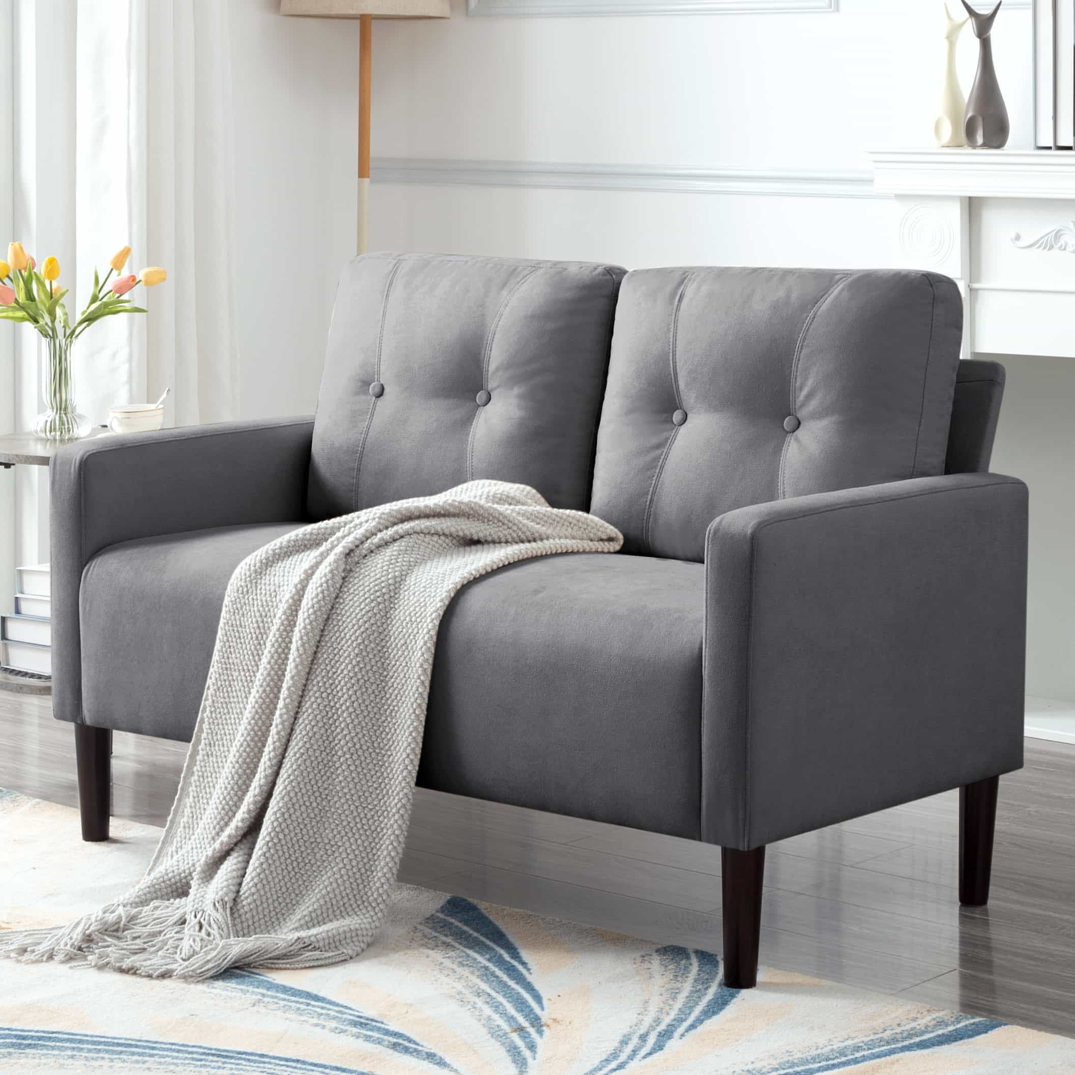 BSHTI 51.2" Standard Loveseat Couch,with Removable Back Cushions,Sturdy Construction,Linen Blend Upholstery,Square Arm,Light Gray
