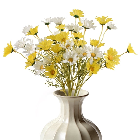 HUIANER 10 Pcs Artificial Daisy Flowers, 21 Inch Silk Stems White Yellow Mixed for Home Wedding Table Decor 