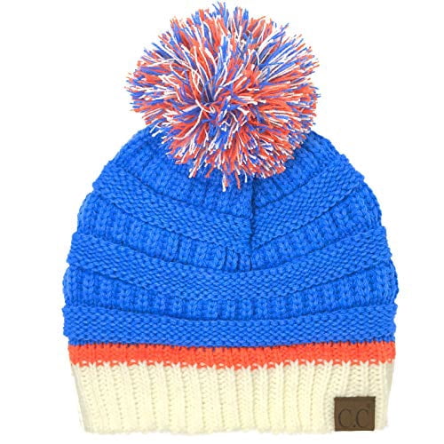Chunky Stretchy Knit Beanie Hat (Blue 