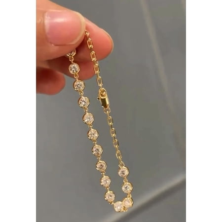 7 Ct Round Cut Simulated Diamond Dainty Tennis Bracelet 14K Yellow Gold Plated
