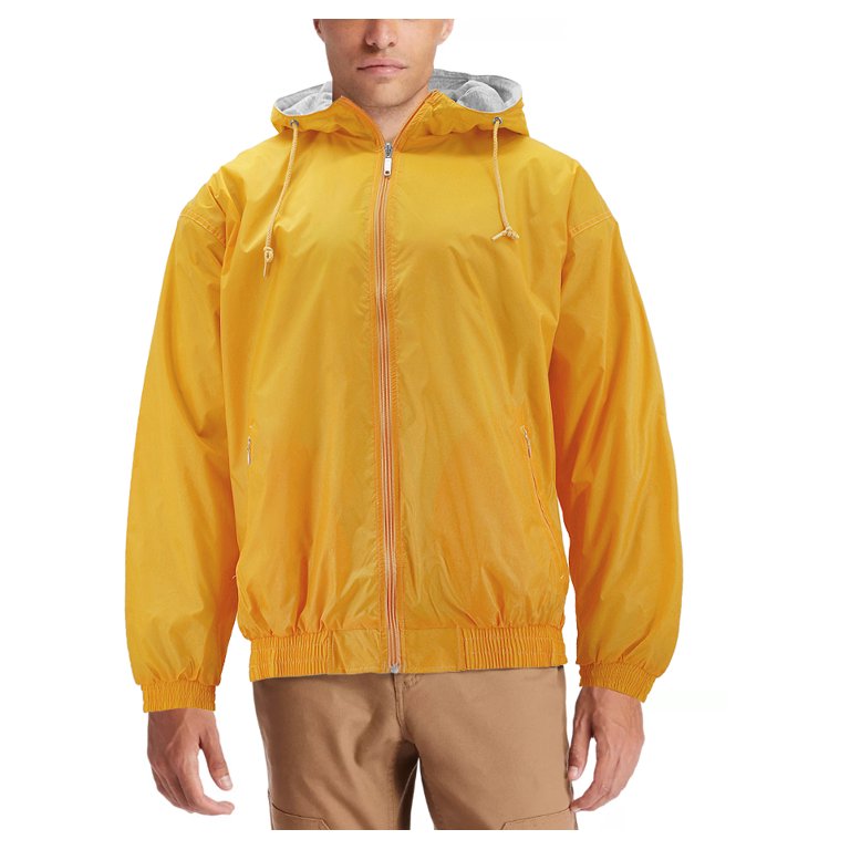 Men's Lightweight Water Resistant Nylon Zip Up Windbreaker Hoodie