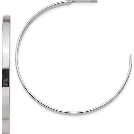 Stainless Steel Polished 44mm Diameter J Hoop Post Earrings (42 X 44) Made In China sre132