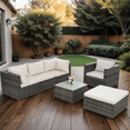 thumbnail image 4 of Highsound 6 Piece Patio Furniture Sets, All Weather PE Wicker Rattan Outdoor Sectional Sofa Conversation Couch with Glass Table, Cushions and Ottoman, for Lawn, Garden, Backyard, Beige, 4 of 11