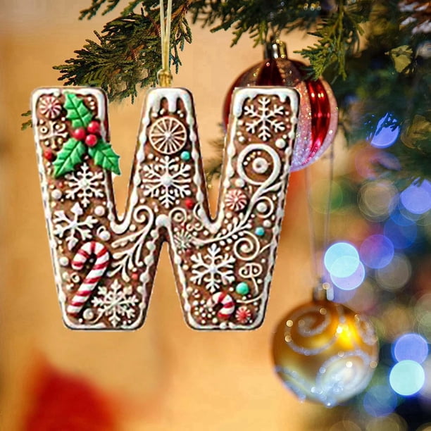 Seyotauo 26 Gingerbread Alphabet Letter Ornaments, Christmas A to Z Letters - Xmas Tree Hanging Ornaments for DIY Crafts