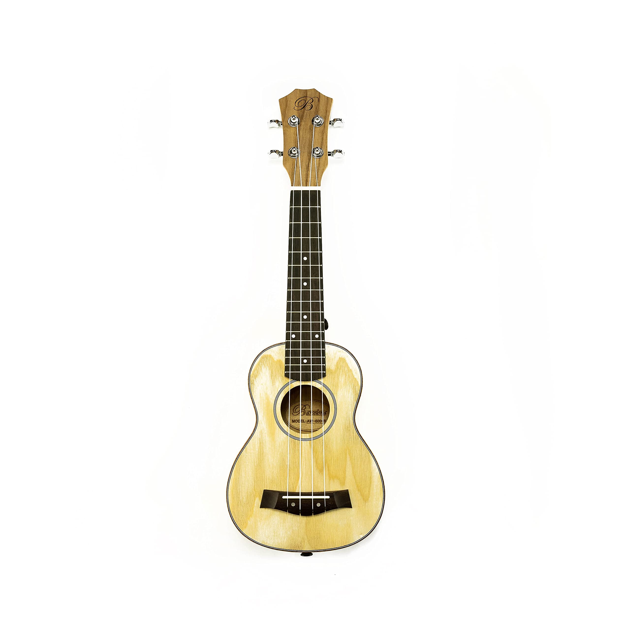 Barcelona Solid Top Ash Wood Soprano Ukulele Bundle with Gig Bag, Tuner, Stand, Strap, Austin Bazaar Instructional DVD, and Polishing Cloth