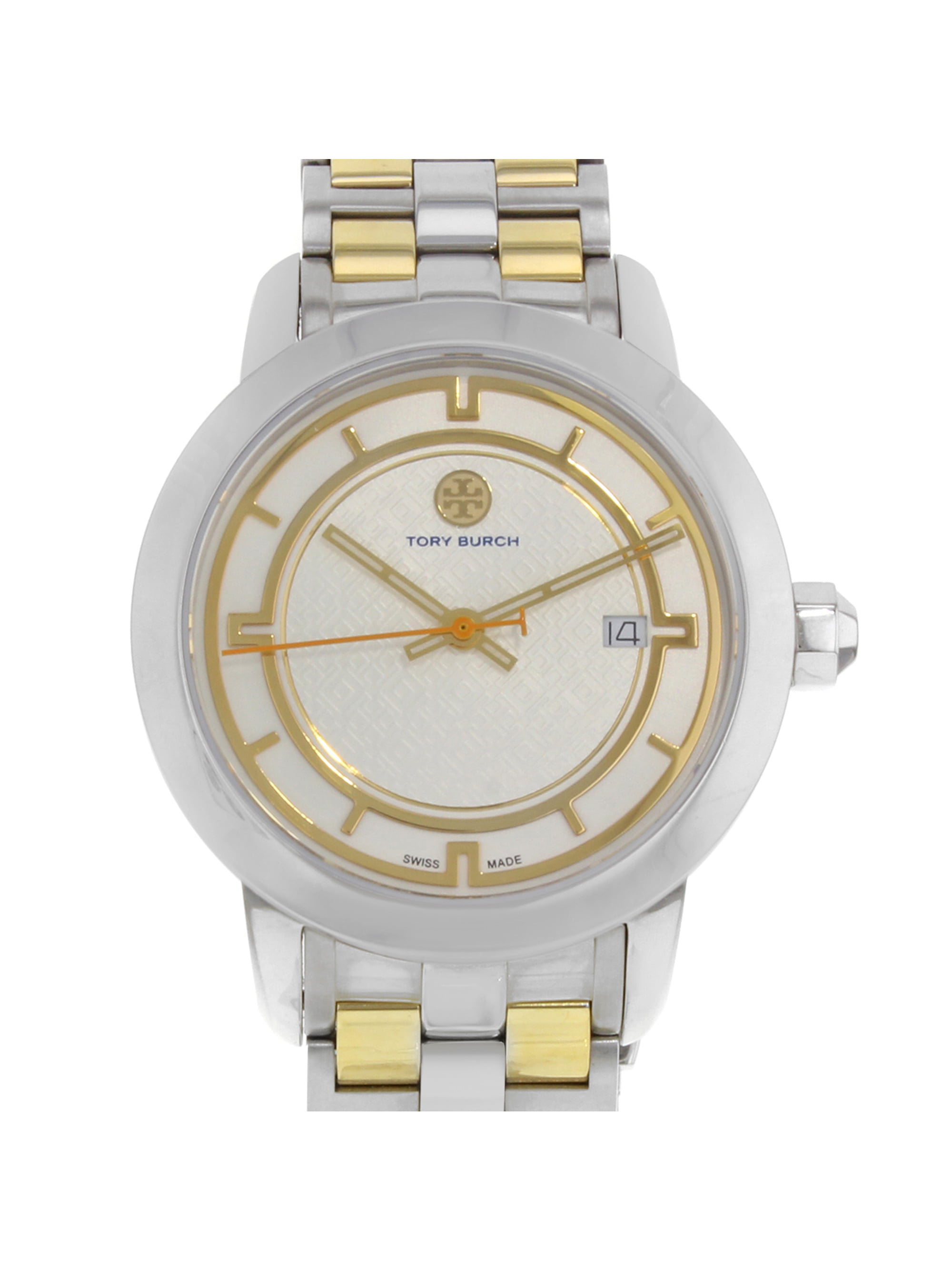 Tory Burch Cream Dial Date Two Tone Steel Quartz Ladies Watch TRB1014  Pre-Owned 