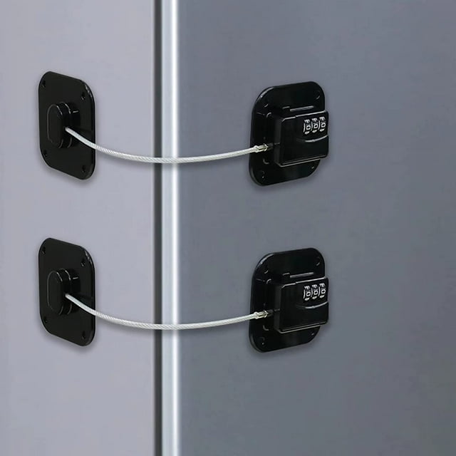 Paquete de 2 Cerradura para Nevera Negra con Código, Candado para Nevera para Niños, Cerradura Adhesiva de Combinación para Nevera, Bloques de Seguridad para Puertas y Ventanas de Nevera, Armarios