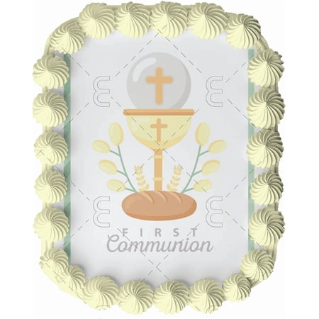 First Communion Edible Image Cake Topper for Quarter Sheet Cake, by Tnct. (1 Count)