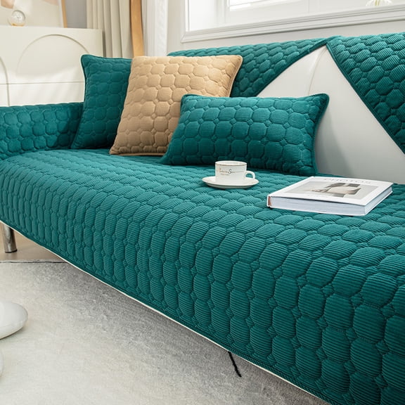 XmhyTop-A 90x180cm Corduroy Sofa Slipcover Universal Anti-Slip Single Cushion Cover for Sectional, Living Room Armchair,1 Piece,Bleu Green