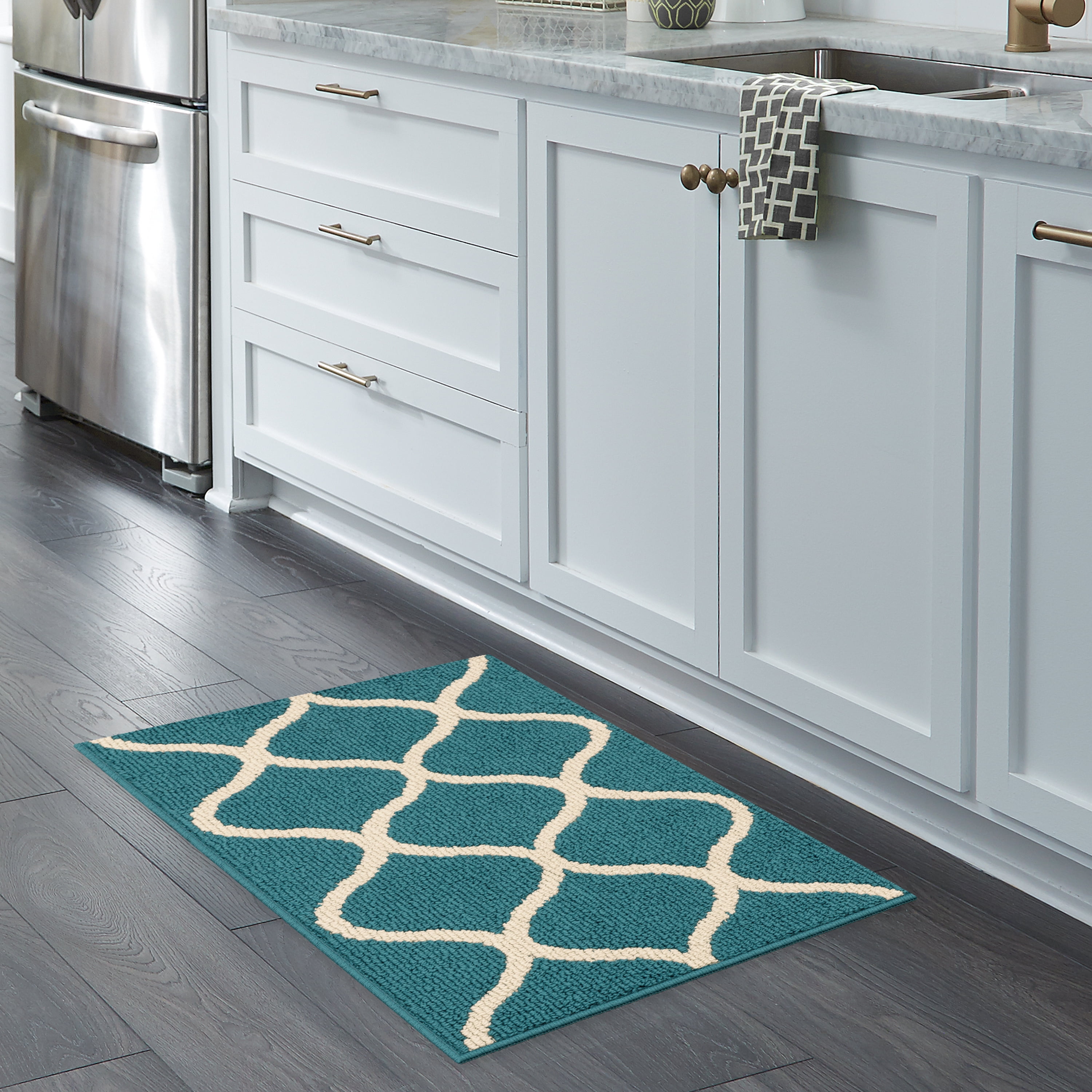 Maples Rugs Rebecca Moroccan Trellis Washable, Non-Slip, Low Profile Indoor Rug, 1'8 x 2'10, Teal
