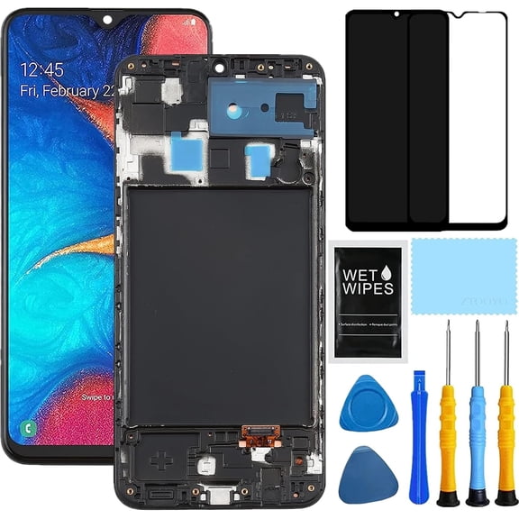 for Samsung A20 a205u LCD Screen Replacement for Samsung Galaxy a20 Screen Replacement LCD Display A205U A205W Touch Digitizer Assembly with Tools 6.4" (Black   Frame)