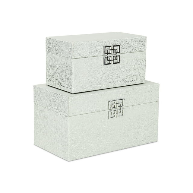 Galena Ensemble de 2 Boîtes Shagreen Double Bonheur - Blanc Argent