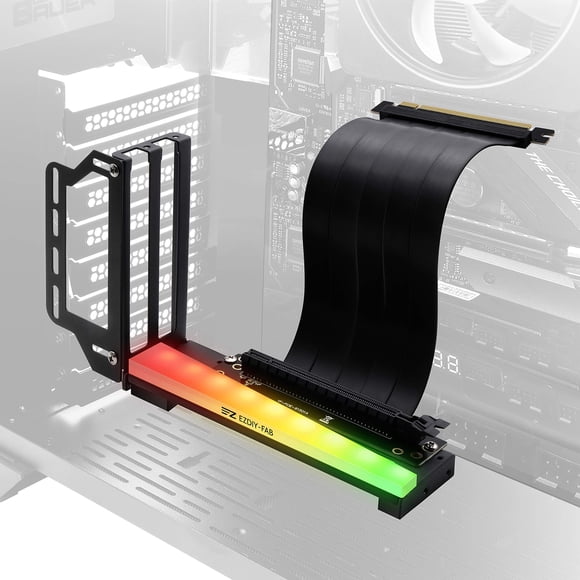 Soporte vertical para tarjetas gráficas EZDIY-FAB con LED ARGB de 5 V y 3 pines, soporte para GPU, kit de soporte VGA para tarjetas de vídeo con cable vertical PCIE3.0, negro