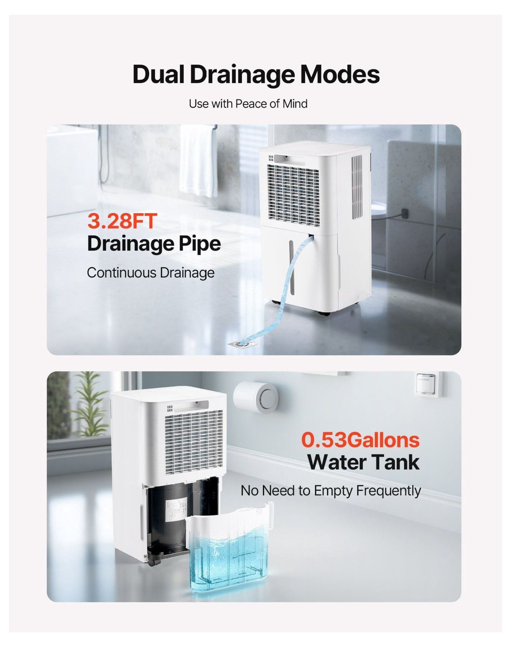 35 Pint Dehumidifier for Home & Basement, with Drain Hose, Smart Control, Low Noise, Large Room Coverage – White