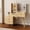 Natural wood color, variant on Lighted Makeup Vanity Desk with Mirror, 5 Drawers, Power Outlet, Storage Shelves, Wave Panel Design, 3-Color LED - Elegant Bedroom Furniture - Natural Wood Color