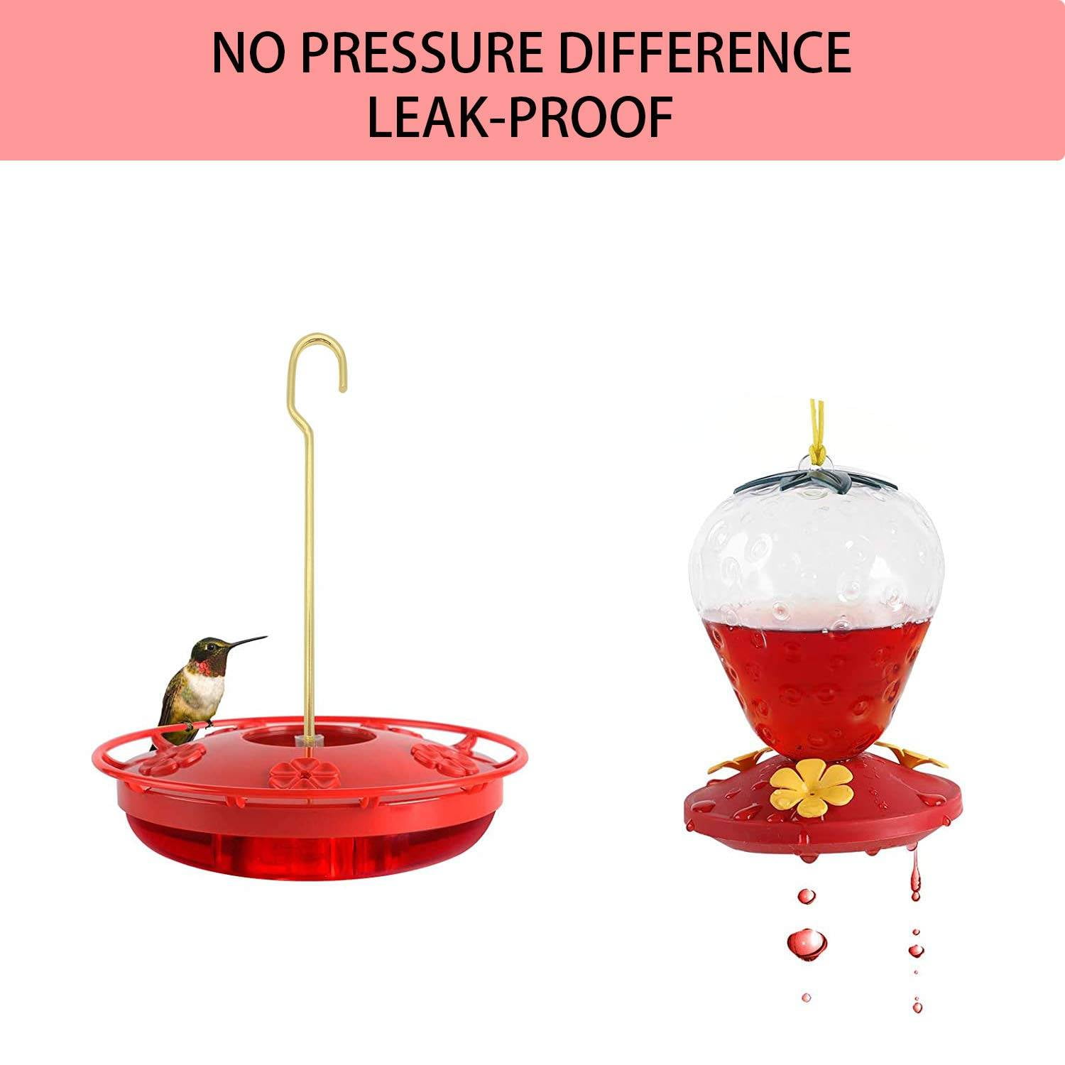 iMucci Hanging Hummingbird Feeders for Outdoors Applies to All Birds, Leak-Proof Hummer Bird Feeder Outside, Easy to Clean and Fill, 16 oz, Red