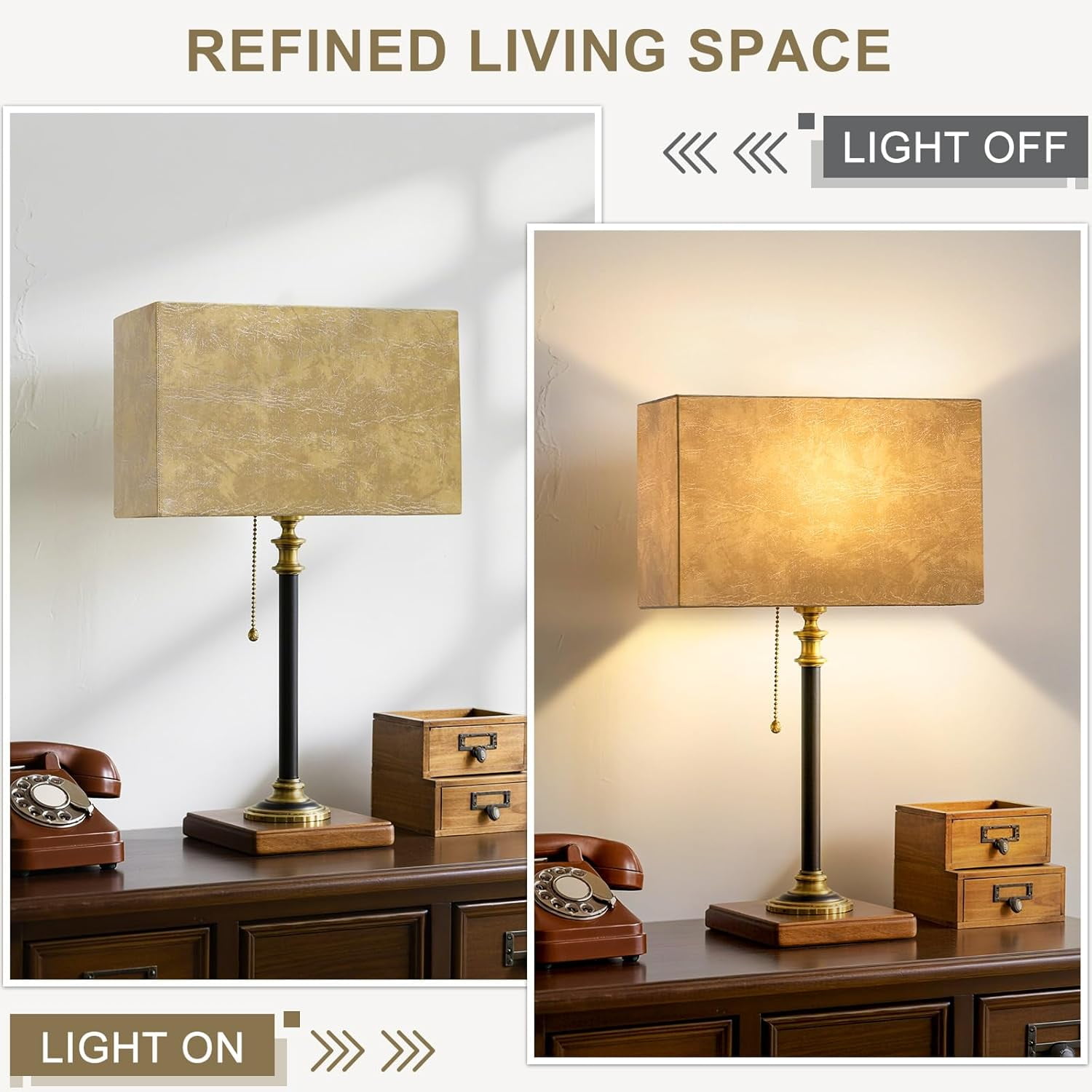 Rustic Rectangle Lamp Shades Set of 2, Large Faux Leather Lampshades for Table Lamps, 16"L x 8"W x 10"H, Lamp Shades Replacement for Floor Lamps, Spider, Harp Holders Included, Easy Assembly Required
