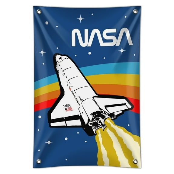NASA Logo Over Space Shuttle with Rainbow Home Business Office Sign