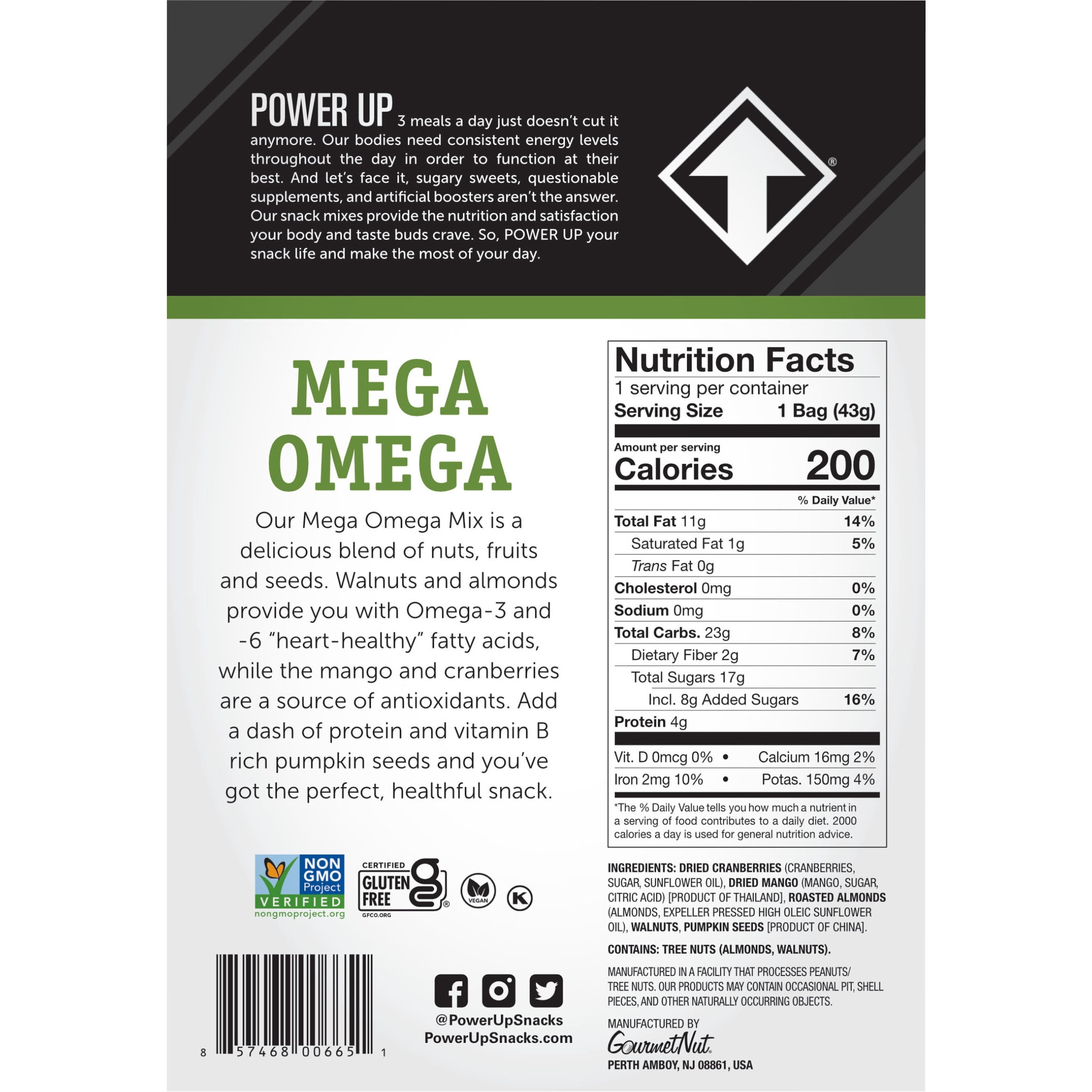 (6 pack) Power Up Premium Trail Mix Mega Omega Multipack 8/12oz