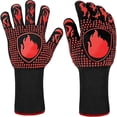 thumbnail image 1 of 1 par de guantes para barbacoa anticalor hasta 800 °C, guantes para horno antideslizantes y resistentes para chimenea, color rojo, 1 of 4