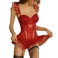 thumbnail image 3 of Elainilye Fashion Corset Bodysuit Ladies Solid Color Sexy Underwear Two-piece Body Shaping Split Suit,Red, 3 of 8