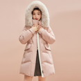 thumbnail image 2 of Abrigo de invierno para mujer, chaqueta acolchada con cordón en la cintura, ropa de abrigo coreana dulce, chaqueta de plumón de nieve gruesa y cálida con cuello de piel grande, 2 of 5
