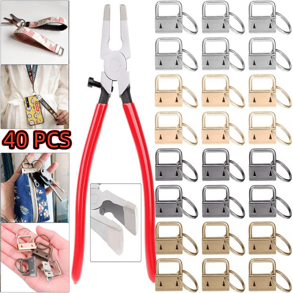 DIY Keychain Making Kit - 40 Key Fob Loops with Key Rings & Crimping Pliers