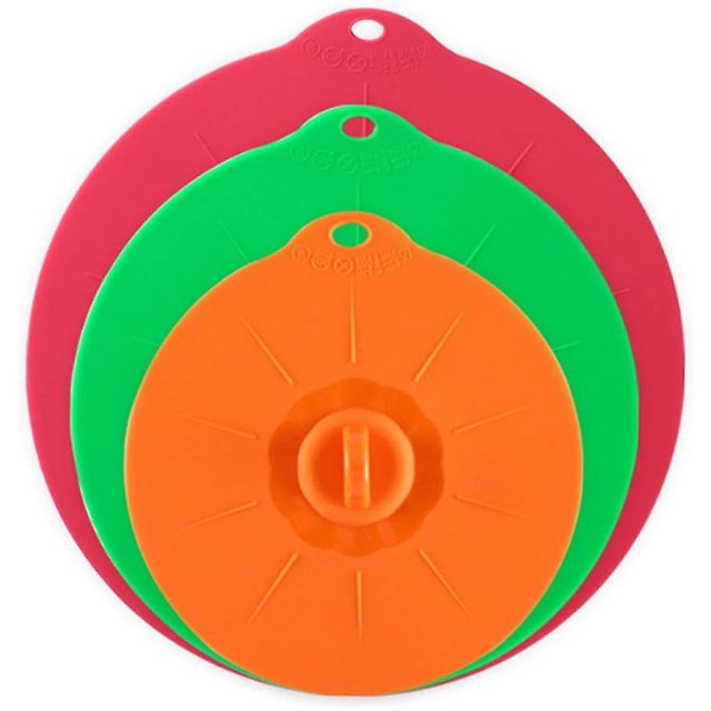 Set of 3 Silicone Lids - Reusable Airtight Lids - Microwave Lid - Suction Cup Silicone Pan Lid (3 Sizes)