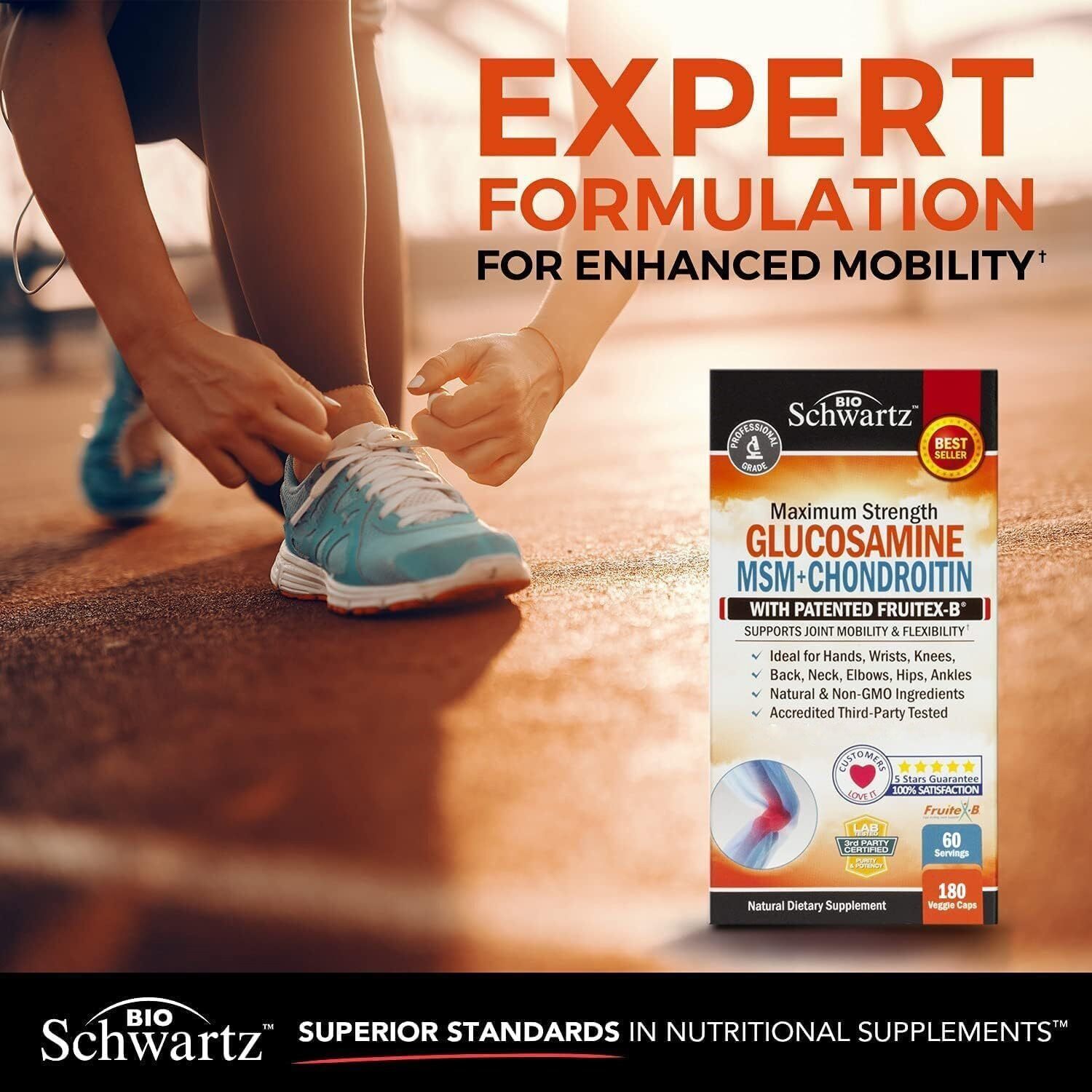 BioSchwartz Glucosamine MSM & Chondroitin Joint Support Supplement, 180 Capsules
