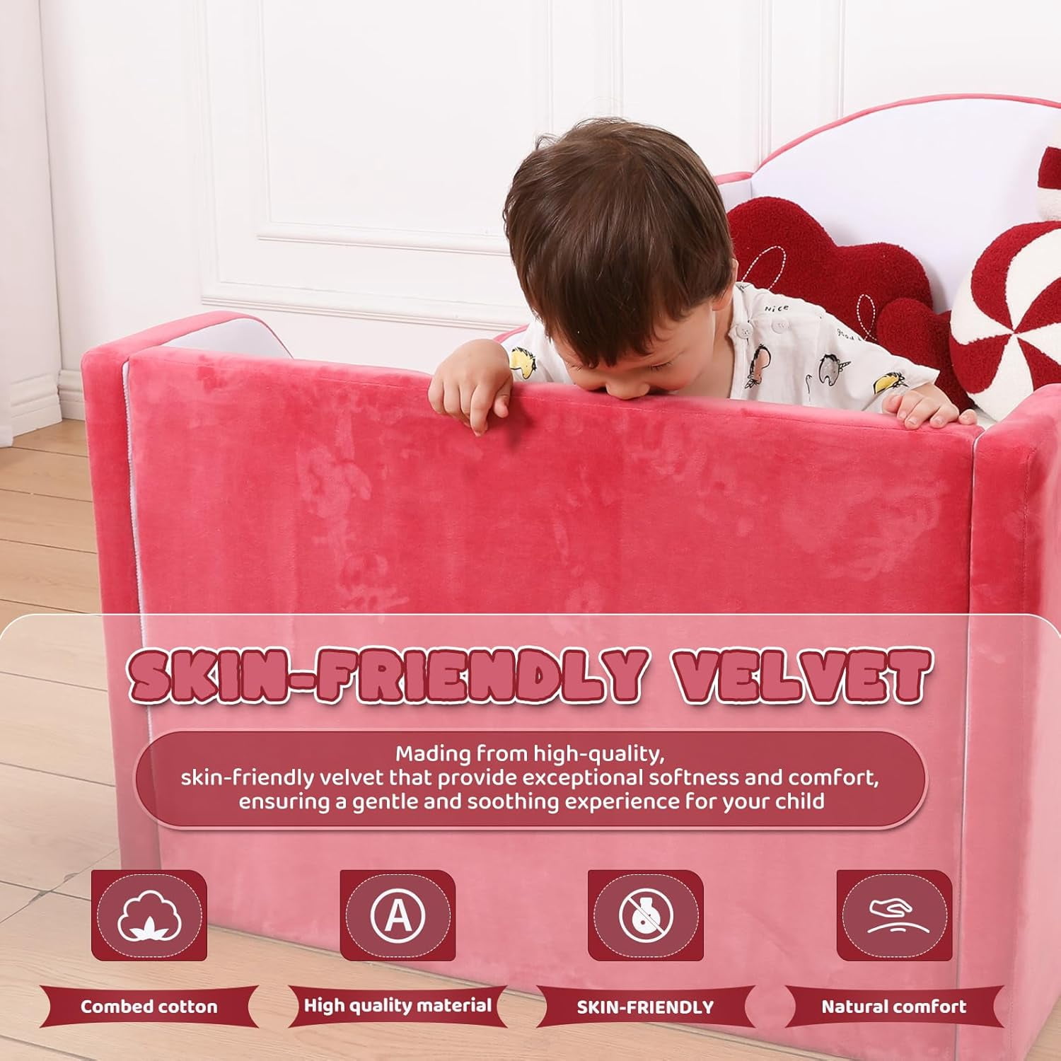 Weeonekids Toddler Bed Round, Toddler Bed with Rail and Round headboard, Standard Crib Size Toddler Upholstered Bed for Children 18 Months to 6 Years,Toddler Floor Bed (No Mattress)