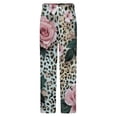 thumbnail image 5 of Leopard Print Pink Roses Flowers Winter Female Pants Flannel High Waist Women Pants Lady Warm Straight Leg Plush Trousers, 5 of 7