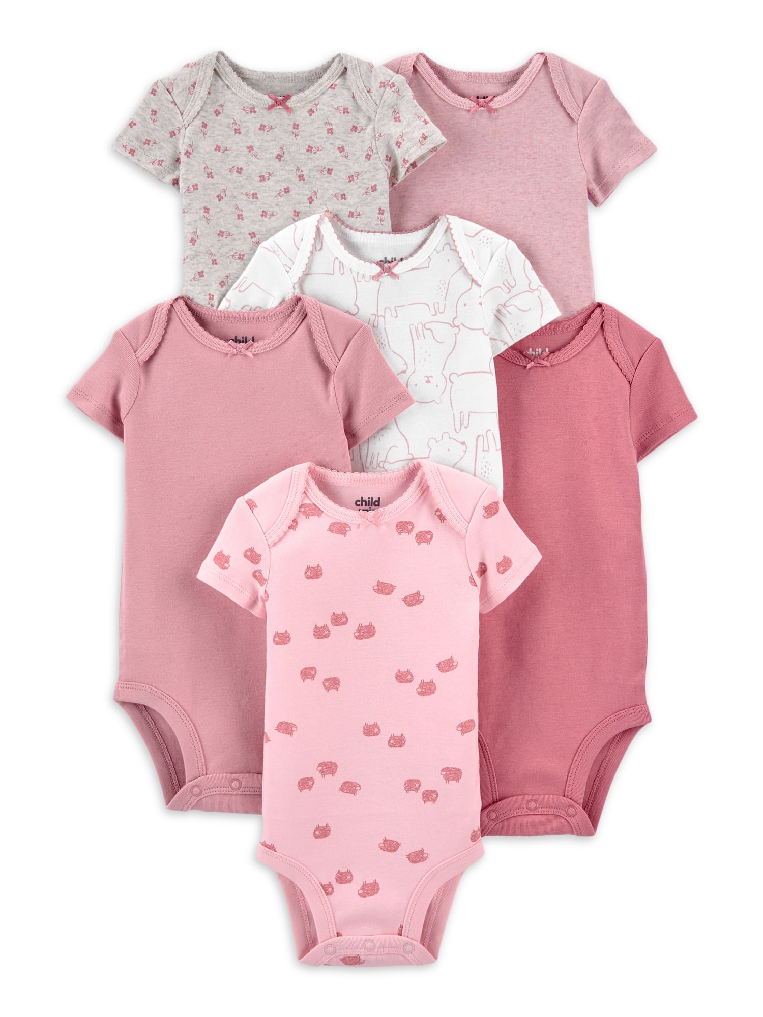 Essentials Baby Girls 6-Pack Short-Sleeve Bodysuit