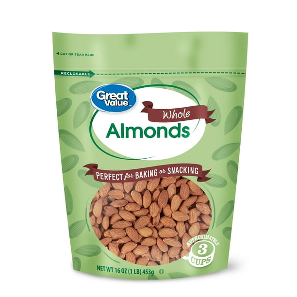 Great Value Whole Almonds, 16 oz, Re-Closable Pouch - Walmart.com ...