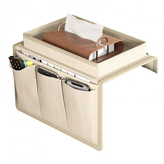 LAMIRO Sofa Armrest Organizer with Cup Holder Tray Chair Arm TV Remote Holder for Recliner Couch Armchair Caddy Bedside Storage Pockets Bag for Cellphone Tablet Book Magazines Drinks Holder Pouch