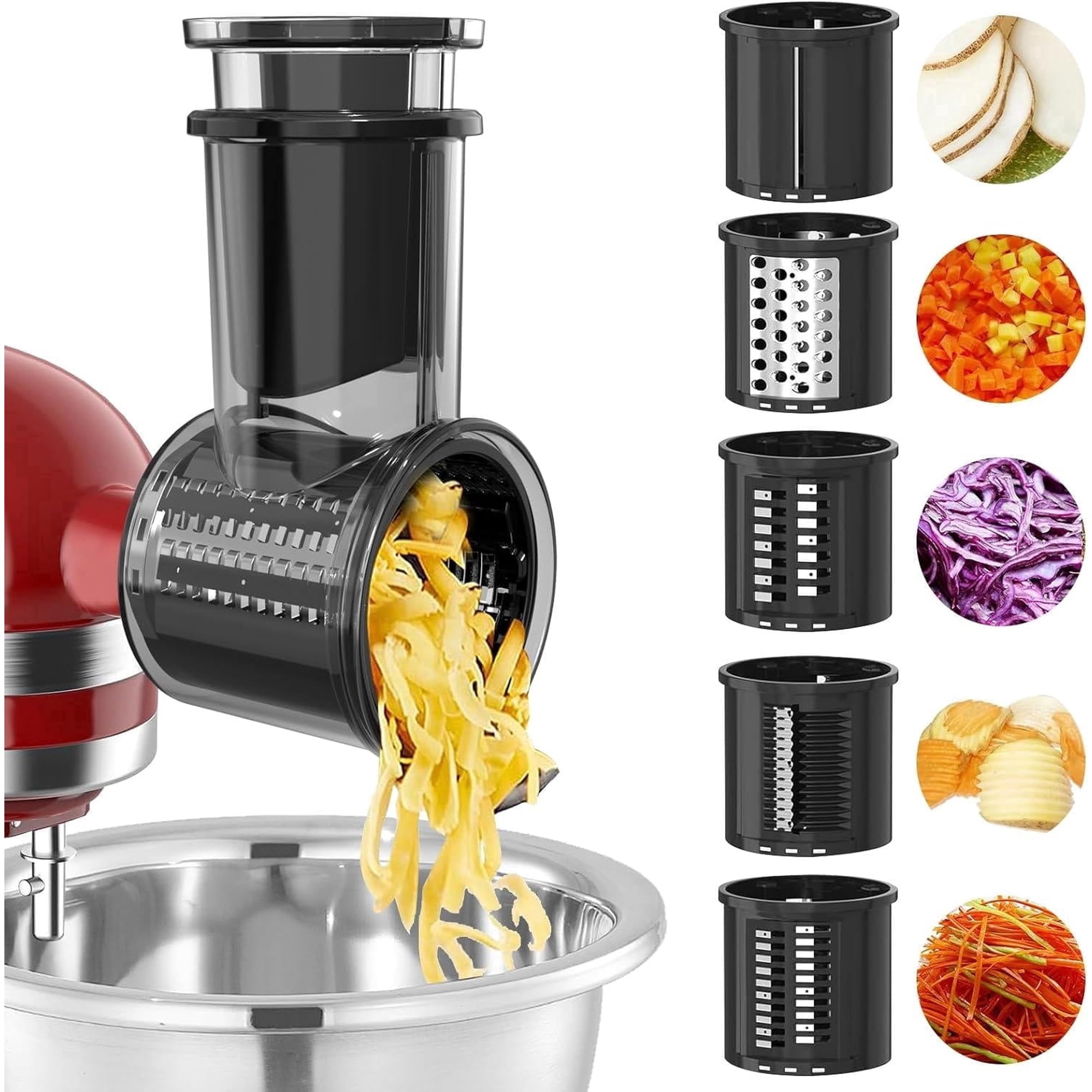 5-Blade Slicer Shredder Attachment Compatible with All KitchenAid Stand Mixers, Stainless Steel Vegetable & Cheese Grater
