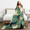 thumbnail image 5 of ZNDUO Green Japanese Waves Pattern Throw Blanket, Lightweight Cozy Soft Throw Blanket for Couch, 80"x60" Throw Blankets for Bed, 5 of 8