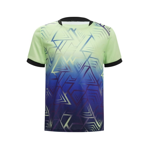 Hansber Kids Boys Stylish Geometric Printed Sports Shirts Short Sleeve Basketball Football Jersey Athletic T-shirt Fluorescent Green 14