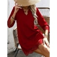 thumbnail image 5 of Women'S Casual T Shirt Dress Summer 3/4 Length Sleeve Hollow Swing Dresses Red M, 5 of 8