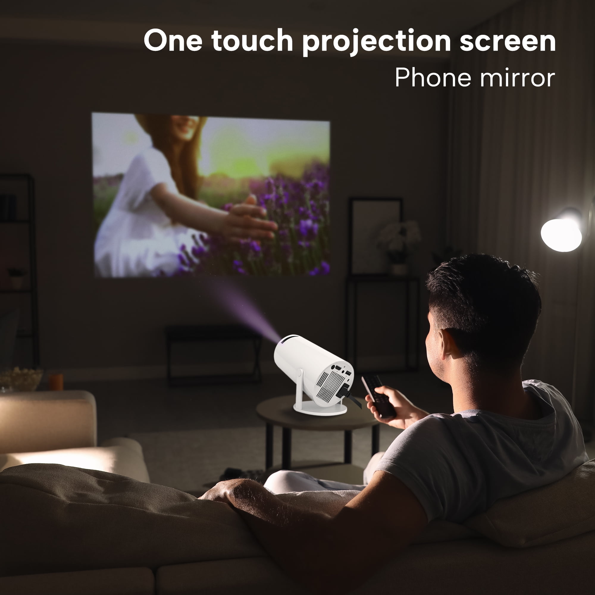 Smart Portable Projector 1080P 4K Support,180°Rotatable Design Home Theater Movie Projector for Outdoor, Compatible with Android/iOS/TV Stick/USB/HDMI