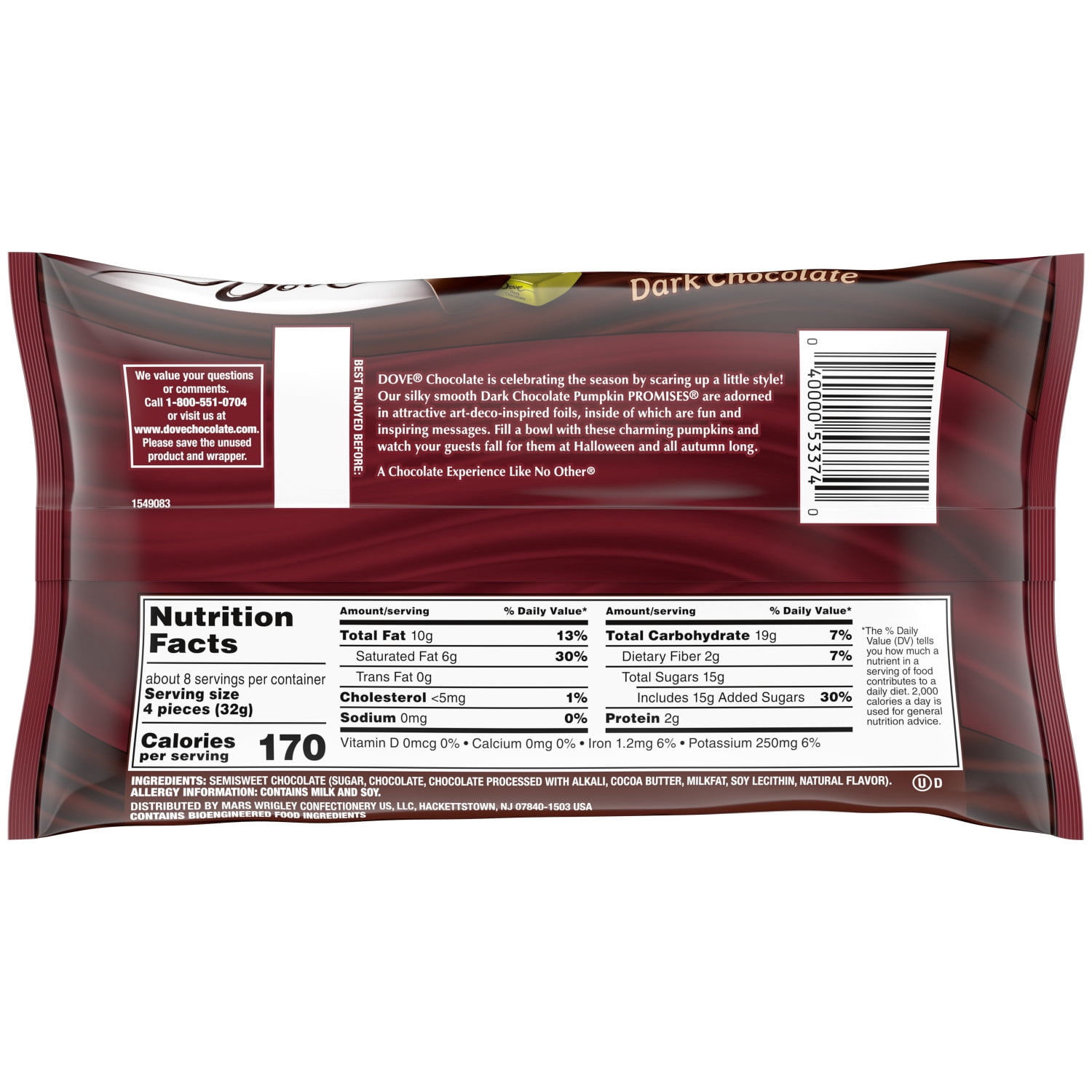 (3 pack) Dove Promises Dark Chocolate Fall Halloween Candy - 8.87 oz