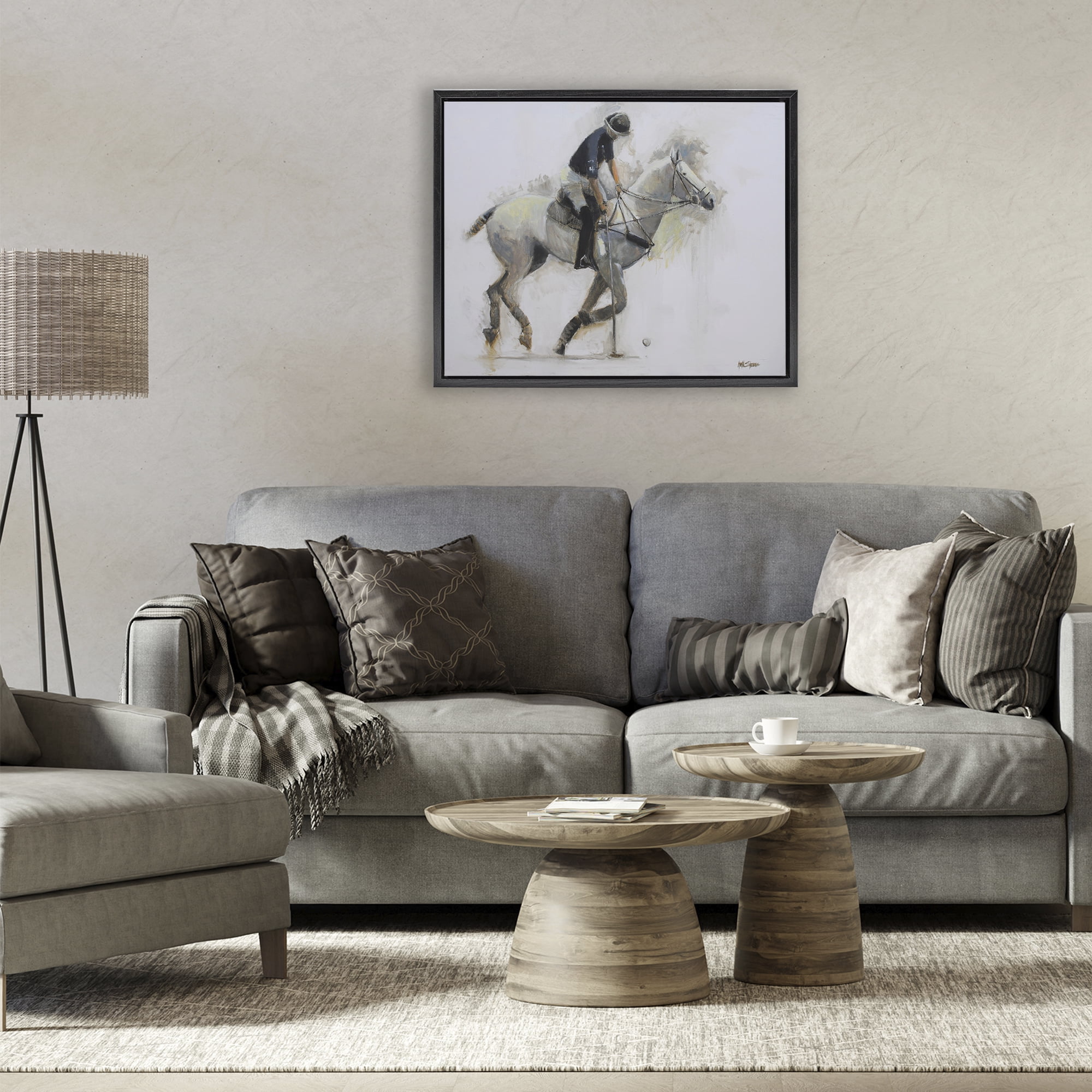 Stupell Industries Polo Rider in Motion Black Framed Floater Canvas Wall Art, design by Jadei Graphics