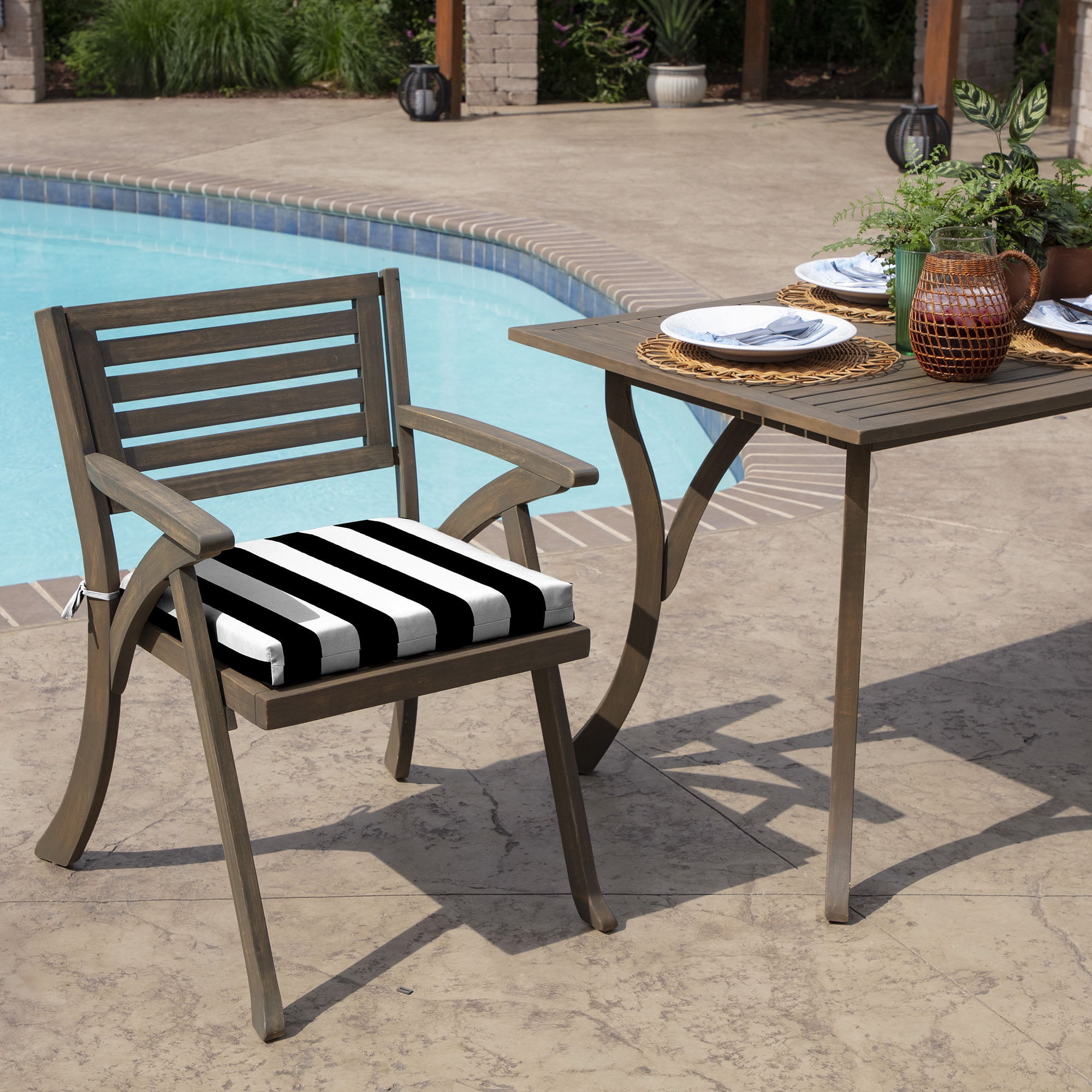 ARDEN Outdoor Seat or Rocking Chair Cushion, 19 x 18, Water Repellent, Fade Resistant, Black Cabana Stripe