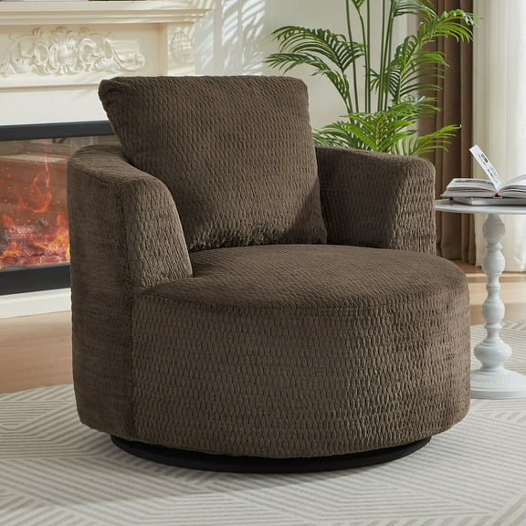 Plush Comfort Dark Brown Faux Fur 360° Swivel Accent Chair for Modern Living Room and Office Seating