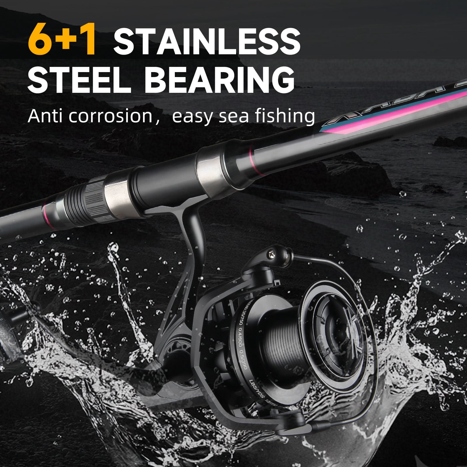HAUT TON Black NGK14000 Spinning Reel 6+1BB Metal Surf Fishing Reels,4.8:1 Gear Ratio 55lbs Drag Heavy Long Casting Inshore Saltwater Monster Fish
