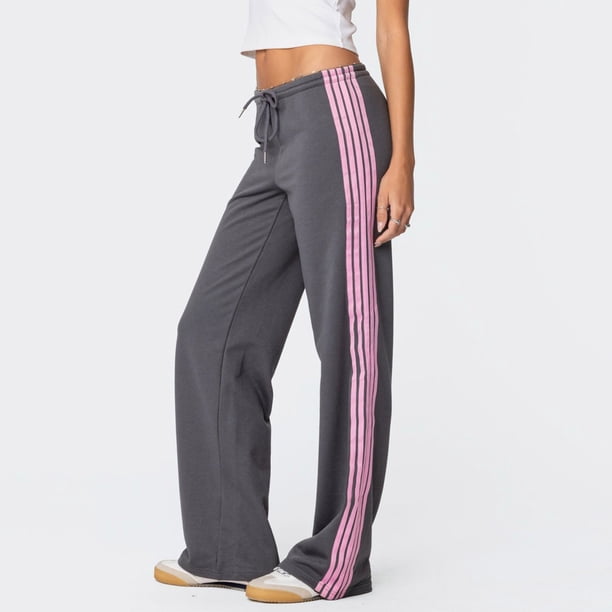 WILLBEST Pantalones Casuales para Mujer, Cómodos Pantalones Deportivos con Rayas Laterales y Cintura con Cordón, Pantalones Deportivos Cargo Holgados de Pierna Ancha para Uso Diario. Grande