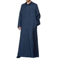 thumbnail image 1 of UKAP Abaya Longue pour Homme Chemise Maxi Rétro Robe de Prière Coupe Régulière Tenue Quotidienne Chandail Bleu Foncé 2TG, 1 of 2