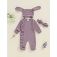 thumbnail image 3 of Suealasg Newborn Baby Girl 3Pcs Fall Outfits Ruffle Long Sleeve Zip Up Romper +Headband Hat Set 0 3 6 Months Infant Girl Clothes, 3 of 7