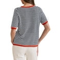 thumbnail image 3 of INSPIRE CHIC Women's Summer Short Sleeve Round Neck Trendy Pullover Striped Knitted T Shirt S Black, 3 of 6