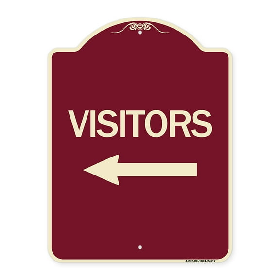 SignMission Designer Series Sign - Visitors with Left Arrow | Burgundy 18" x 24" Heavy-Gauge Aluminum Architectural Sign | Protect Your Business & Municipality | Made in the USA